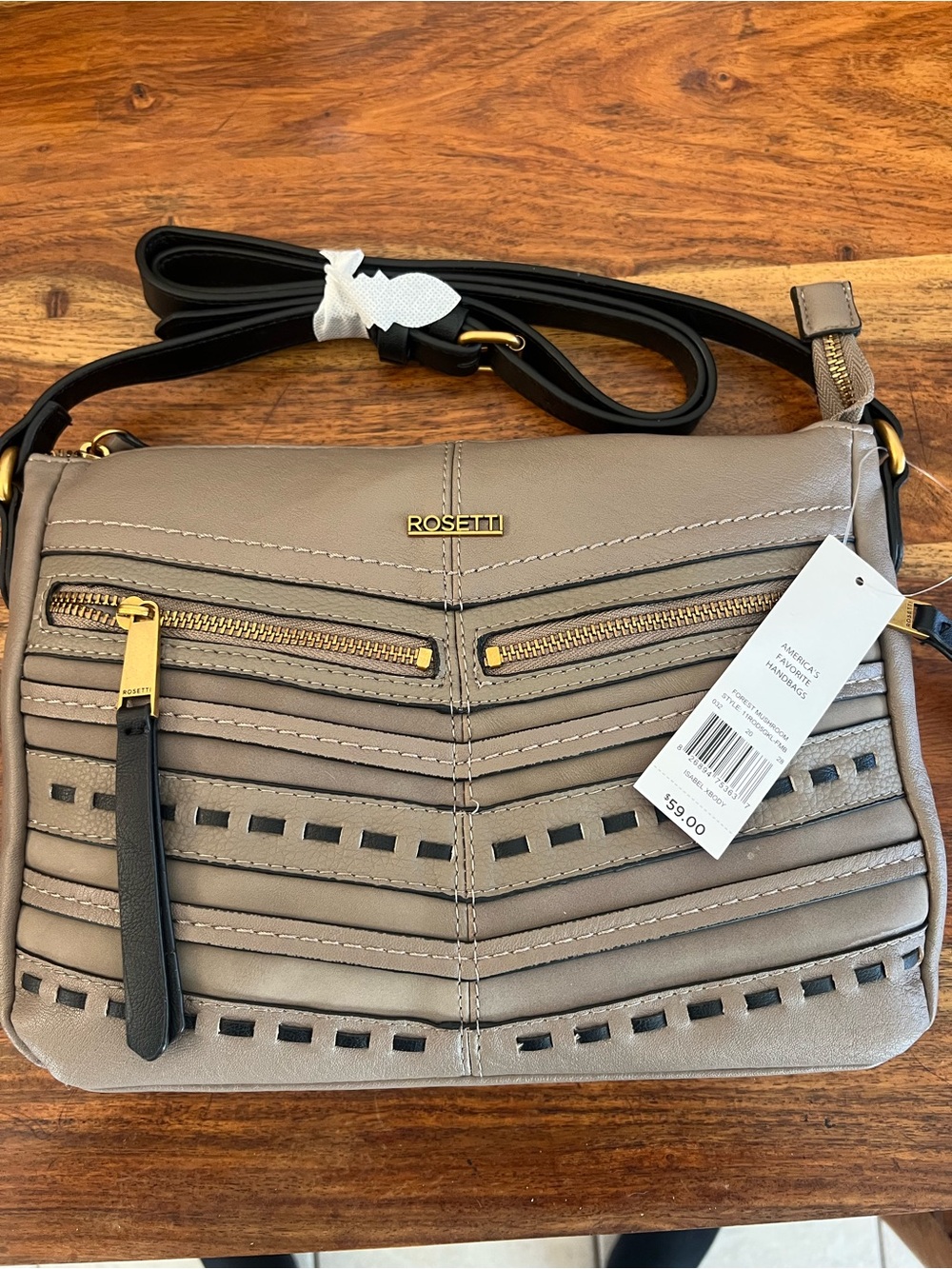 Rosetti Taupe Crossbody with Gold Hardware